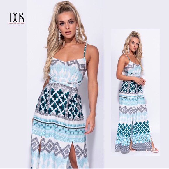 5⭐️ Glamorous - Geometric Print Maxi Dress w/ Slit - Picture 3 of 8
